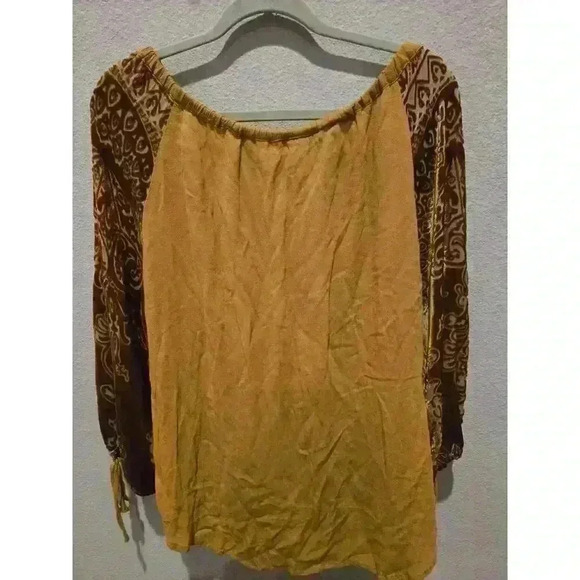 Soft Surroundings Women's L Brown Burnout Peasant Blouse 3/4 Sleeve Boho Whimsy - Picture 9 of 10